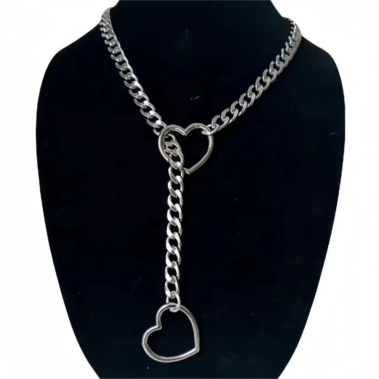 Womens Slip Chain Necklace Heart O-Ring Punk Rock Cuban Long Necklace Jewelry Adjustable Lariat Y-Necklace Heart Locker with Key