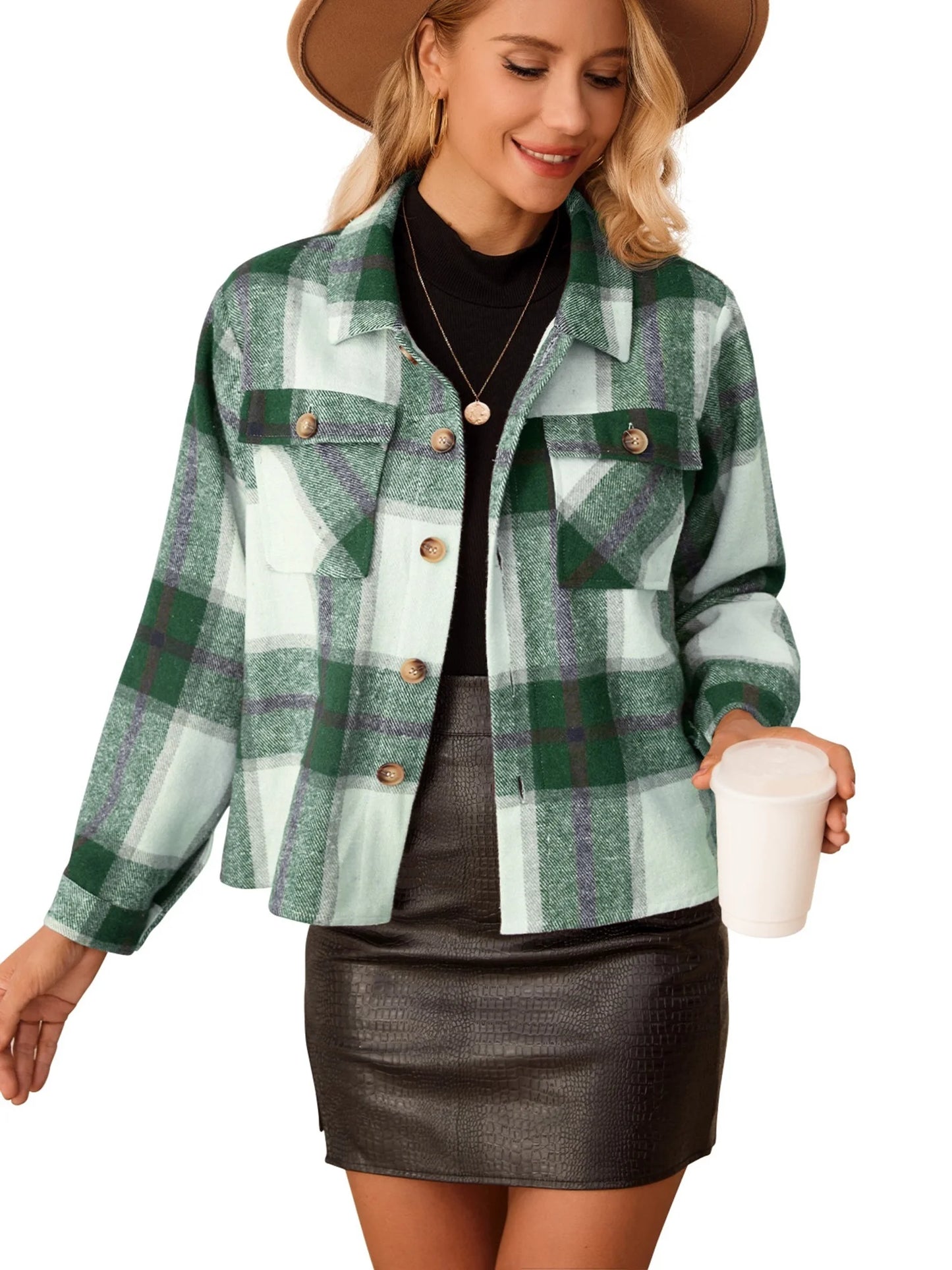 Womens Shacket Plaid Shirts Flannel Shacket Jacket Long Sleeve Button down Shirt Trendy Outfits for Women Coats