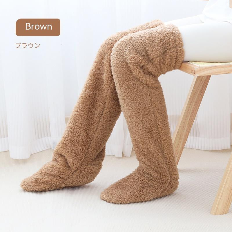 Over Knee High Fuzzy Long Socks Winter Warm Cold Leg Knee Joint Cold-Proof Stockings Home Floor Sleeping Socks