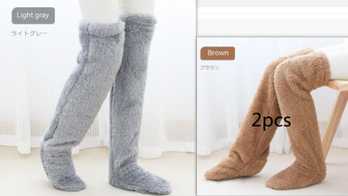 Over Knee High Fuzzy Long Socks Winter Warm Cold Leg Knee Joint Cold-Proof Stockings Home Floor Sleeping Socks