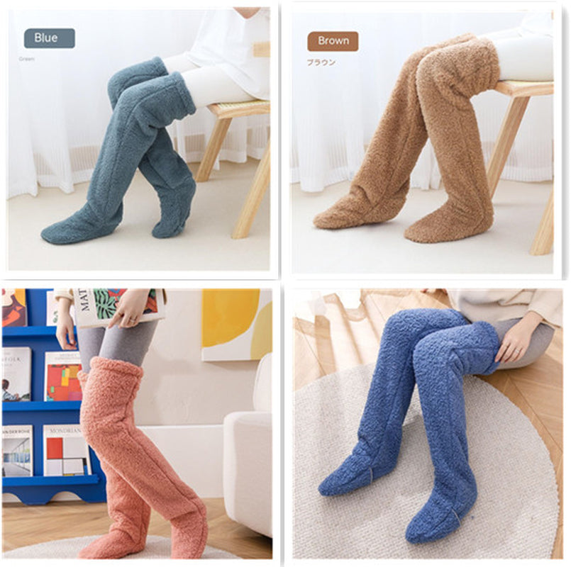 Over Knee High Fuzzy Long Socks Winter Warm Cold Leg Knee Joint Cold-Proof Stockings Home Floor Sleeping Socks