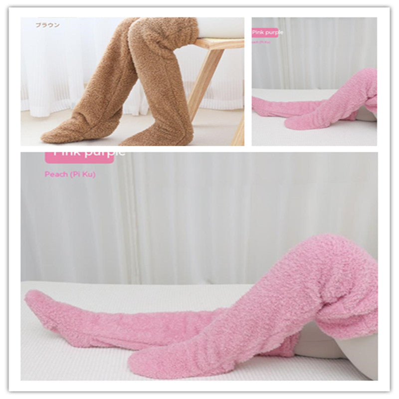 Over Knee High Fuzzy Long Socks Winter Warm Cold Leg Knee Joint Cold-Proof Stockings Home Floor Sleeping Socks